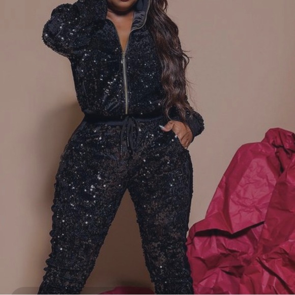 Pants & Jumpsuits Black Sequin Jogging Suit Nwot Poshmark